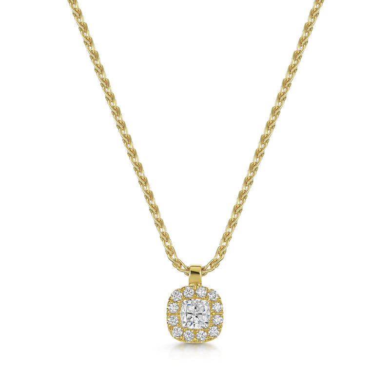 Berry's 18ct Yellow Gold Cushion Cut Diamond Halo Pendant - Berry's Jewellers