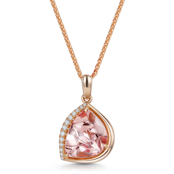 Berry's 18ct Rose Gold Fantasy 'K' Cut Morganite And Diamond Pendant - Berry's Jewellers