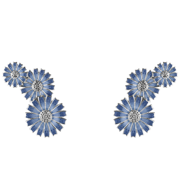 Georg Jensen Daisy Silver & Blue Enamel Layered Earrings - Berry's Jewellers