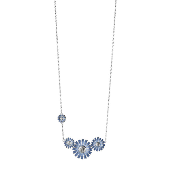 Georg Jensen Daisy Silver And Blue Enamel Four Flowers Necklace - Berry's Jewellers