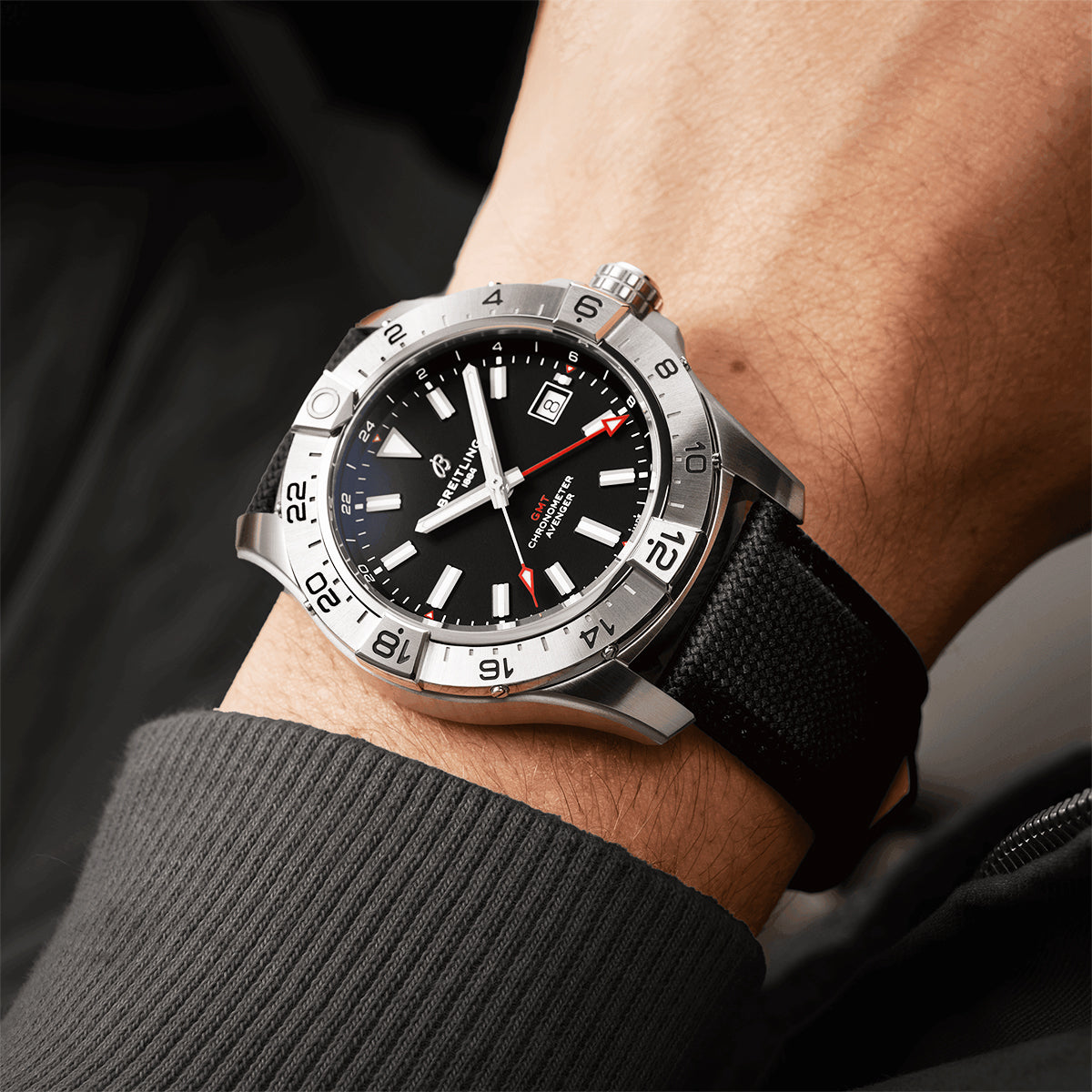 Breitling Avenger GMT 44mm Black Dial Automatic Strap Watch - Berry's Jewellers