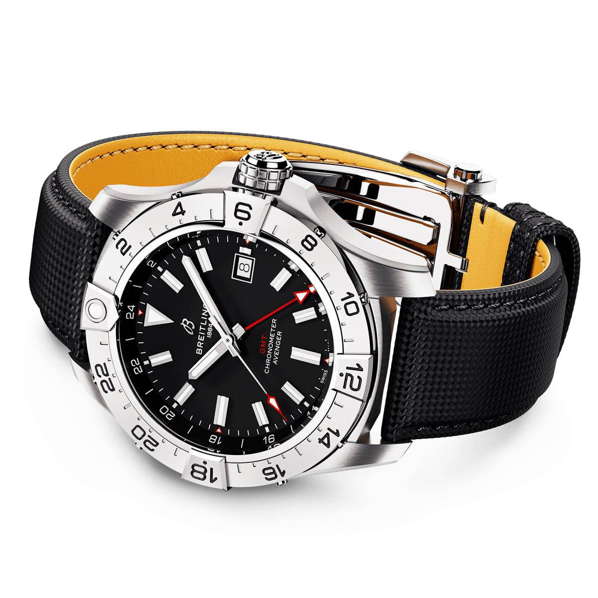 Breitling Avenger GMT 44mm Black Dial Automatic Strap Watch - Berry's Jewellers