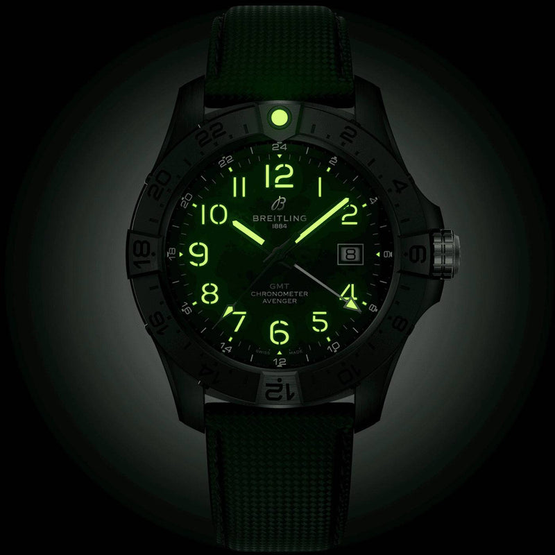 Breitling Avenger Night Mission GMT 44mm Men's Black Ceramic Watch - Berry's Jewellers