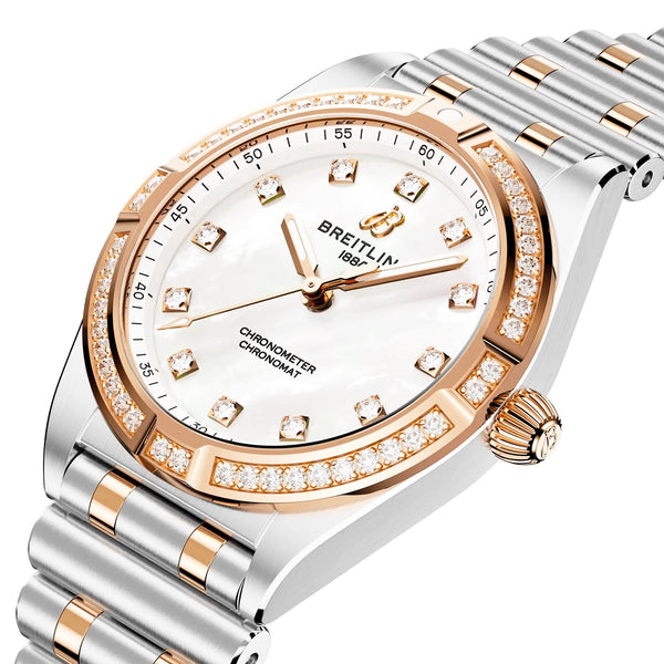 Breitling Chronomat 28mm Two-Tone Mother of Pearl Diamond Set Watch - Berry's Jewellers
