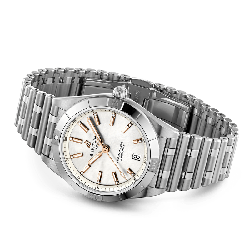 Breitling Chronomat 36mm White Mother of Pearl Diamond Dial Bracelet Watch - Berry's Jewellers