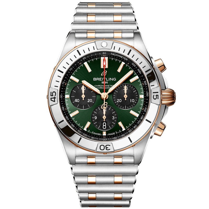 Breitling Chronomat B01 42mm Two-Tone Deep Green Dial Chronograph Watch - Berry's Jewellers