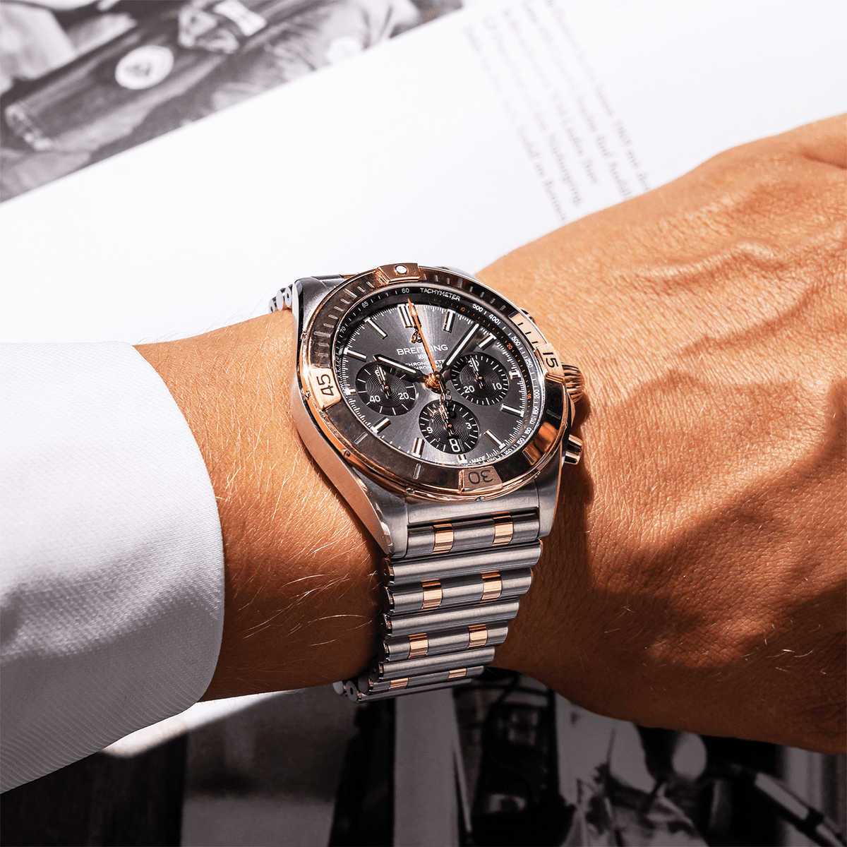 Breitling Chronomat B01 42mm Two-Tone Grey Dial Men's Chronograph Watch - Berry's Jewellers
