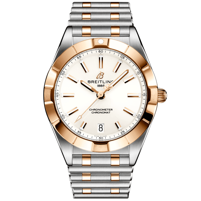 Breitling Chronomat Steel & 18ct Red Gold 32mm White/Rose Dial Ladies Watch - Berry's Jewellers