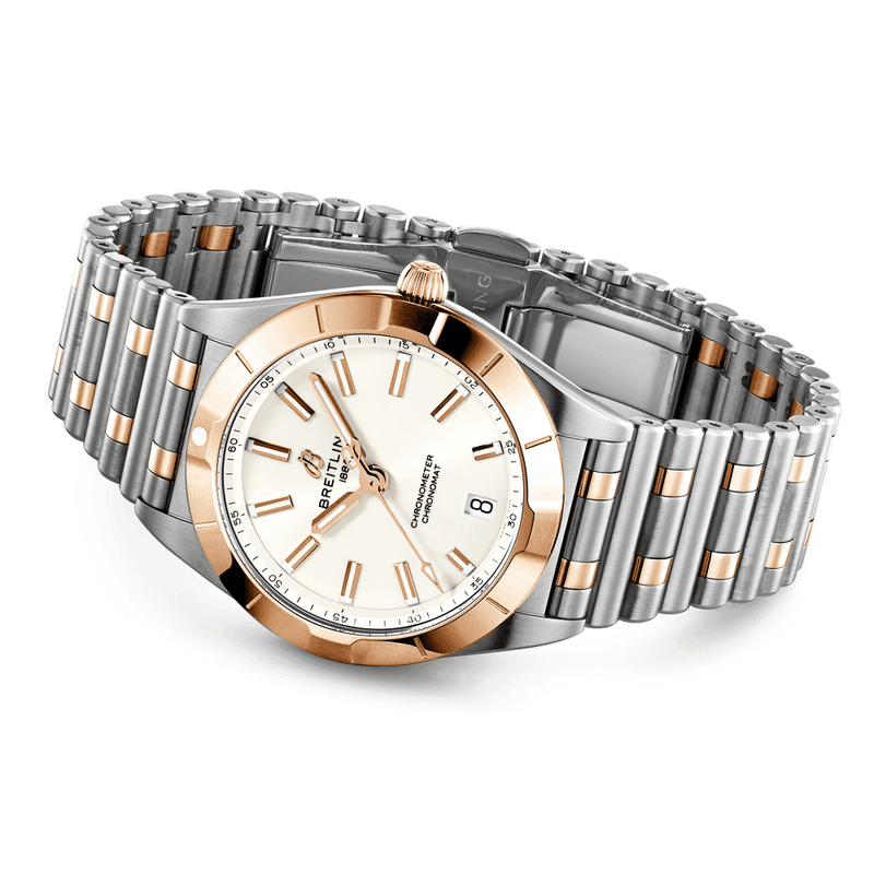 Breitling Chronomat Steel & 18ct Red Gold 32mm White/Rose Dial Ladies Watch - Berry's Jewellers