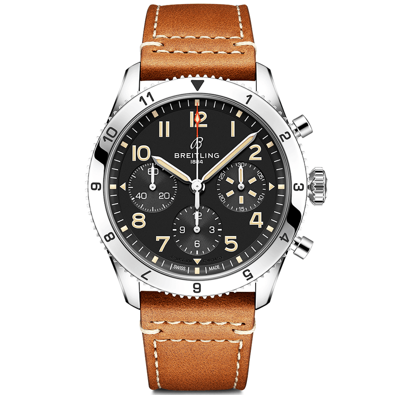 Breitling Classic AVI P-51 Mustang 42mm Black Dial Chronograph Strap Watch - Berry's Jewellers