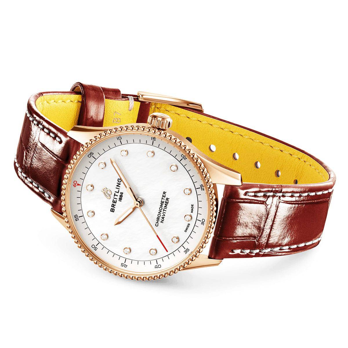 Breitling Navitimer 32mm 18ct Red Gold Diamond Dial Ladies Strap Watch - Berry's Jewellers