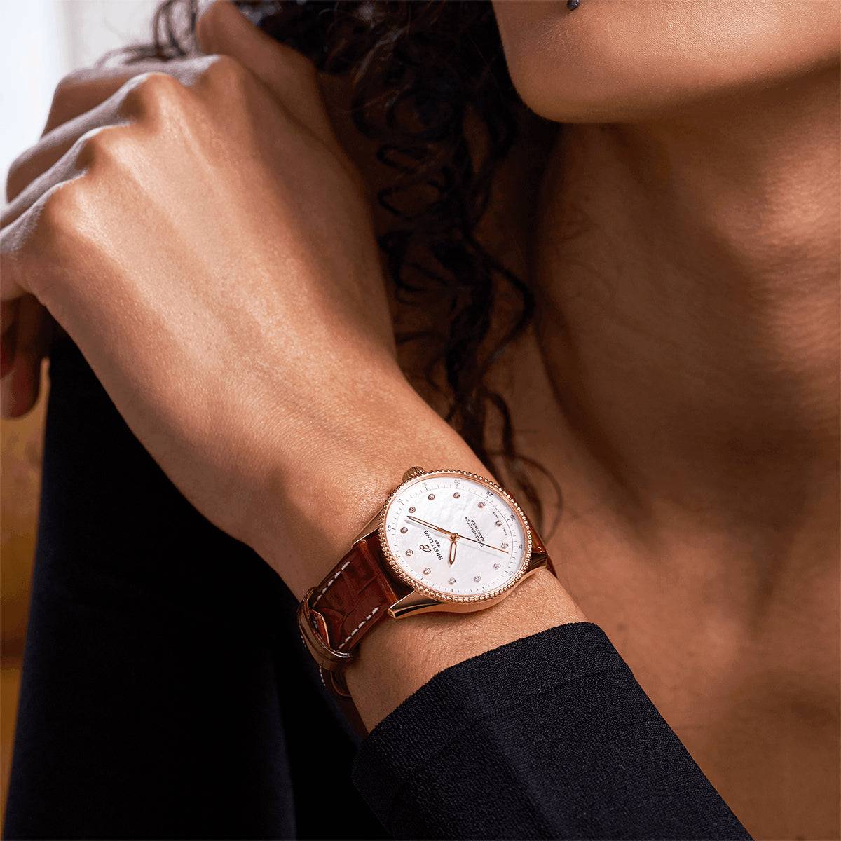 Breitling Navitimer 32mm 18ct Red Gold Diamond Dial Ladies Strap Watch - Berry's Jewellers
