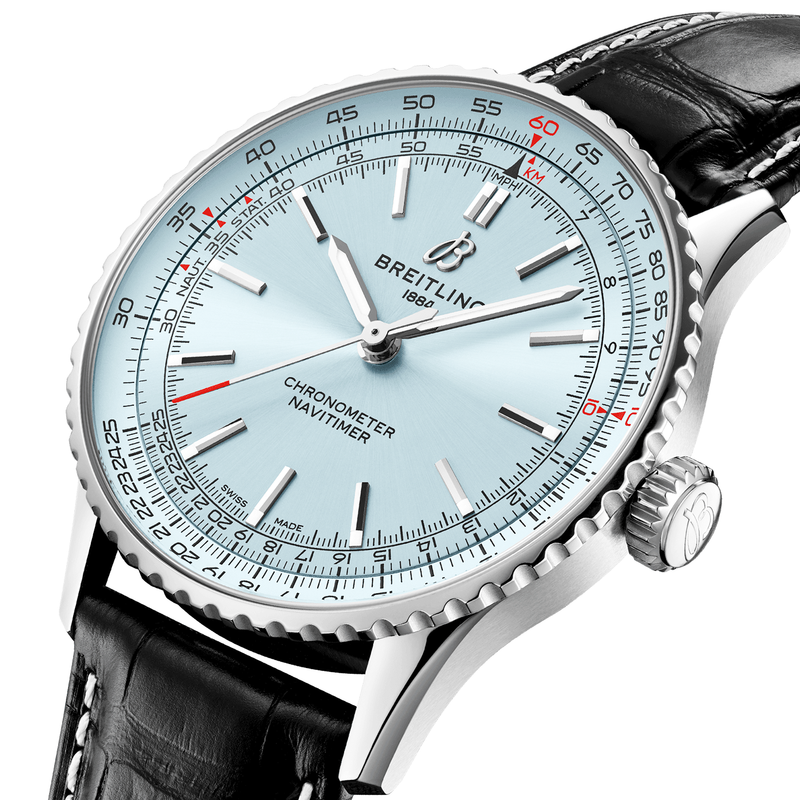 Breitling Navitimer 41mm Ice Blue Dial Men's Automatic Leather Strap Watch - Berry's Jewellers