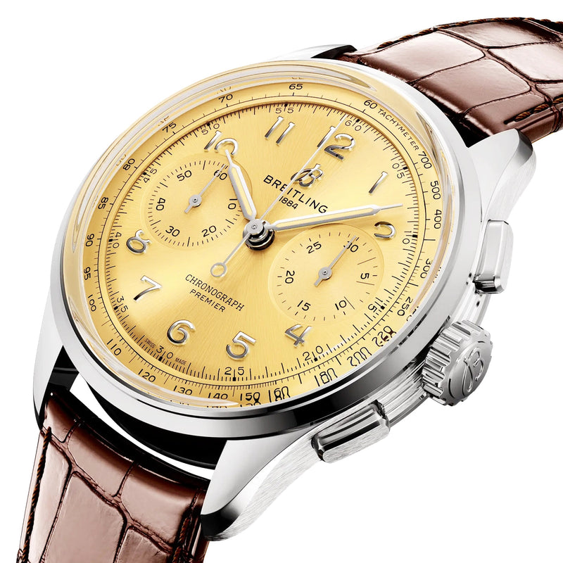 Breitling Premier B09 42mm Golden Dial Men's Automatic Chronograph Watch - Berry's Jewellers