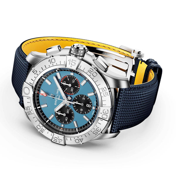 Breitling Super Avenger Chronograph 46mm Titanium Blue Dial Strap Watch - Berry's Jewellers