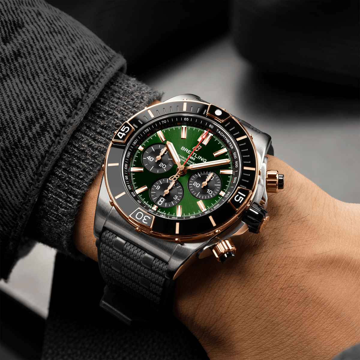 Breitling Super Chronomat 44mm Two-Tone Green Dial Men's Automatic Watch - Berry's Jewellers