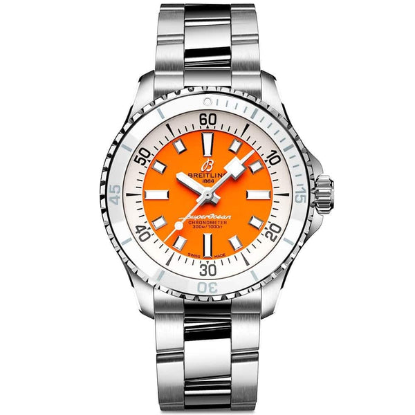 Breitling Superocean 36mm Orange Dial Ladies Automatic Bracelet Watch - Berry's Jewellers