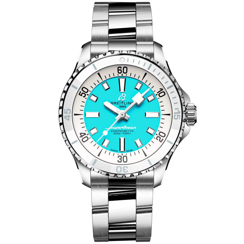 Breitling Superocean 36mm Turquoise Dial Ladies Automatic Bracelet Watch - Berry's Jewellers