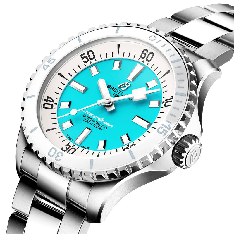 Breitling Superocean 36mm Turquoise Dial Ladies Automatic Bracelet Watch - Berry's Jewellers