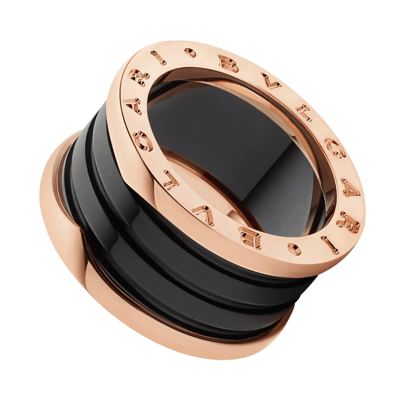 Bvlgari B.Zero1 18ct Rose Gold & Black Ceramic Four Band Ring - Berry's Jewellers