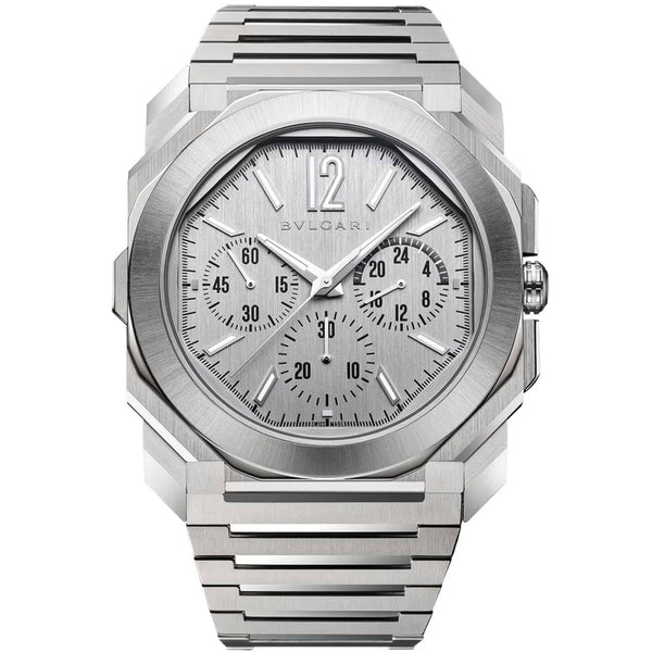 Bvlgari Octo Finissimo 43mm Chronograph Ultra Thin GMT Silver Dial Automatic Bracelet Watch - Berry's Jewellers