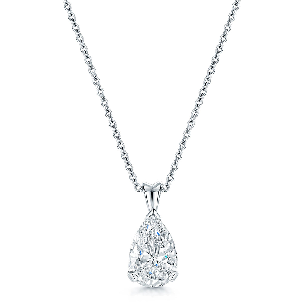 18ct White Gold GIA Certificated Pear Cut Diamond Solitaire Pendant