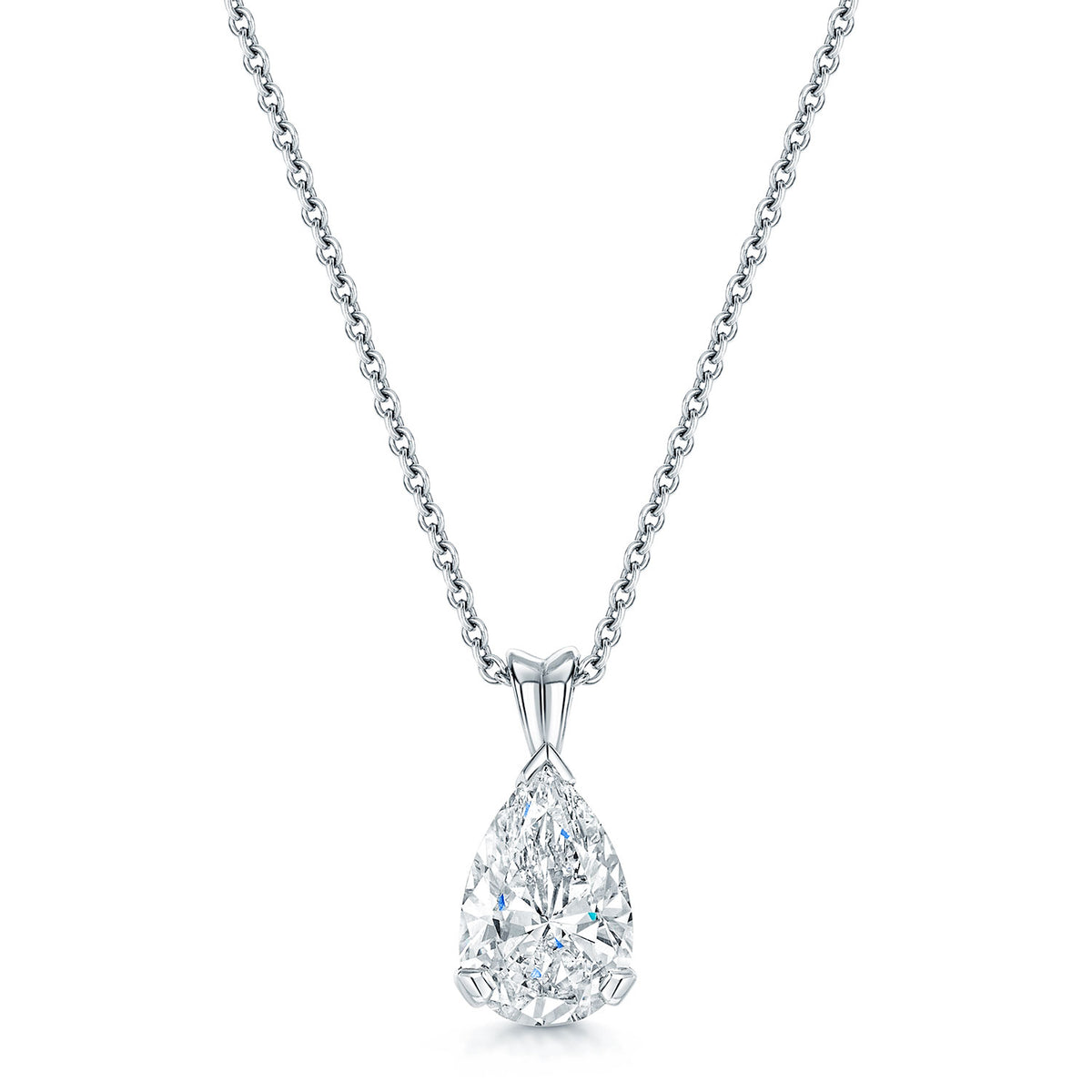 18ct White Gold GIA Certificated Pear Cut Diamond Solitaire Pendant