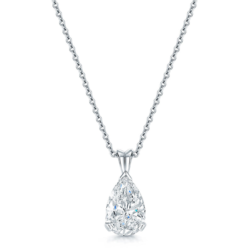 18ct White Gold GIA Certificated Pear Cut Diamond Solitaire Pendant