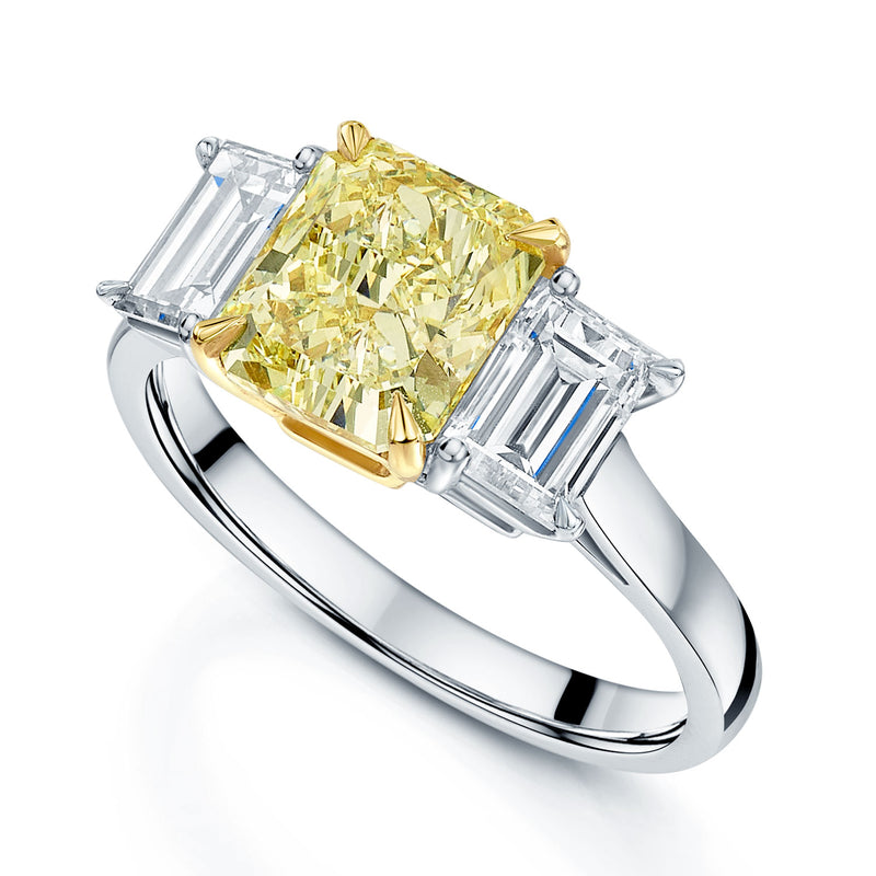 Berry's Platinum Fancy Yellow Radiant Cut Diamond Three Stone Ring - Berry's Jewellers