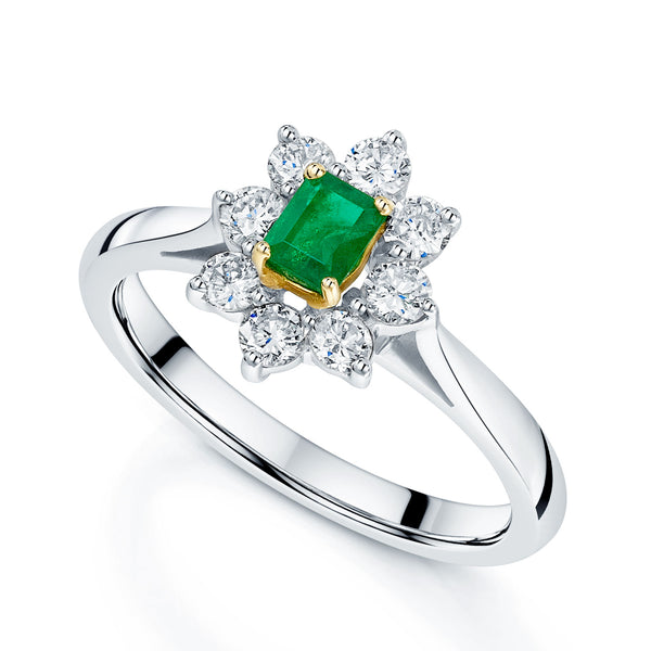 Berry's 18ct White Gold Emerald And Diamond Cluster Ring - Berry's Jewellers