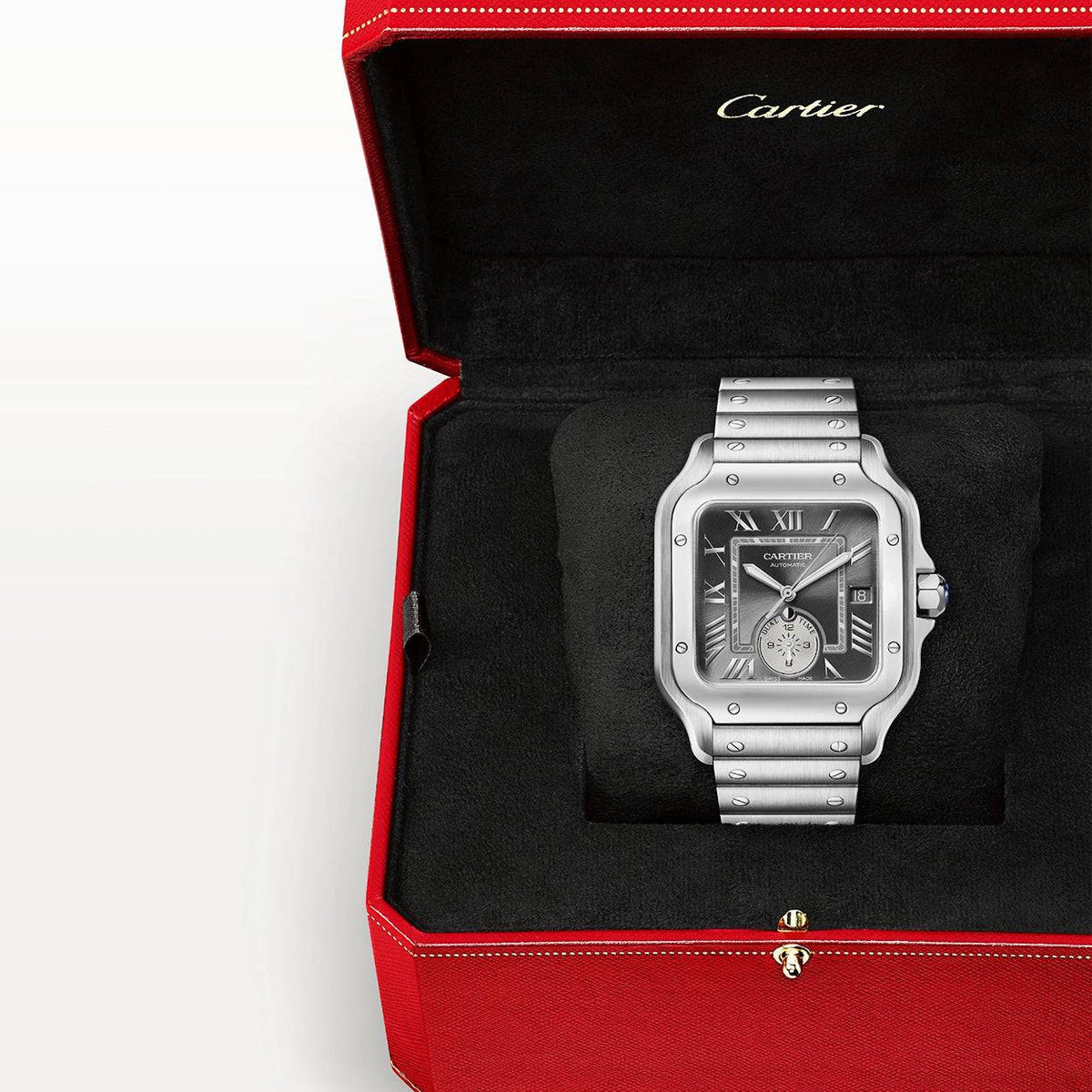 Cartier Santos de Cartier Dual-Time Large Grey Dial Automatic Bracelet/Strap Watch - Berry's Jewellers