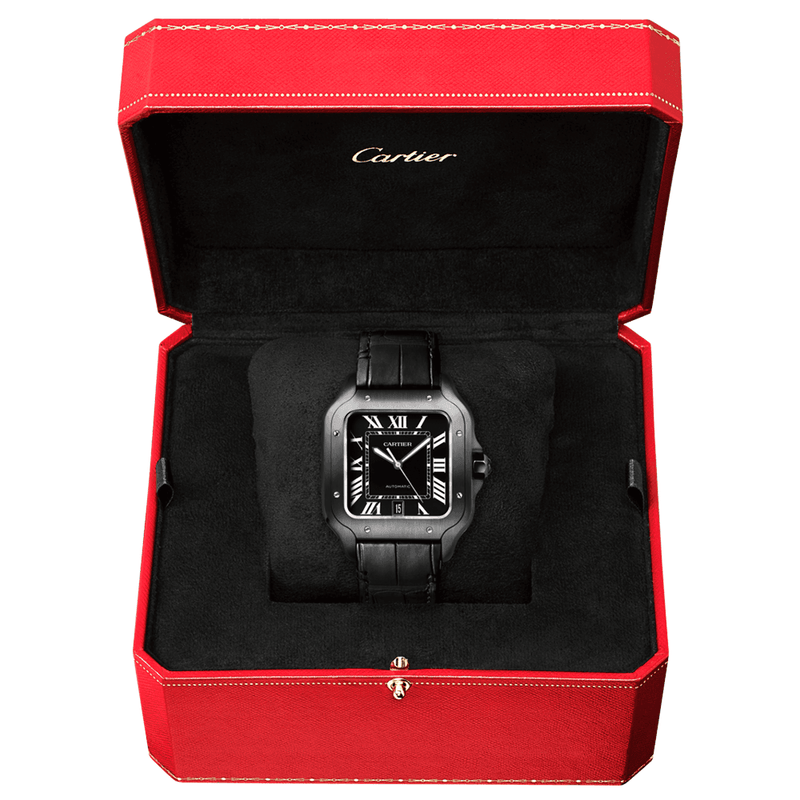 Cartier Santos Large ADLC Black Dial Strap Watch WSSA0039