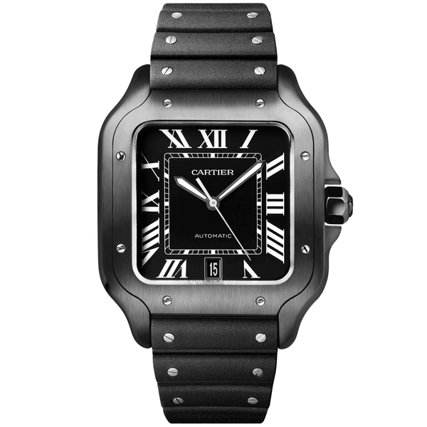 Cartier Santos de Cartier Large ADLC Black Dial & Strap Men's Automatic Watch - Berry's Jewellers