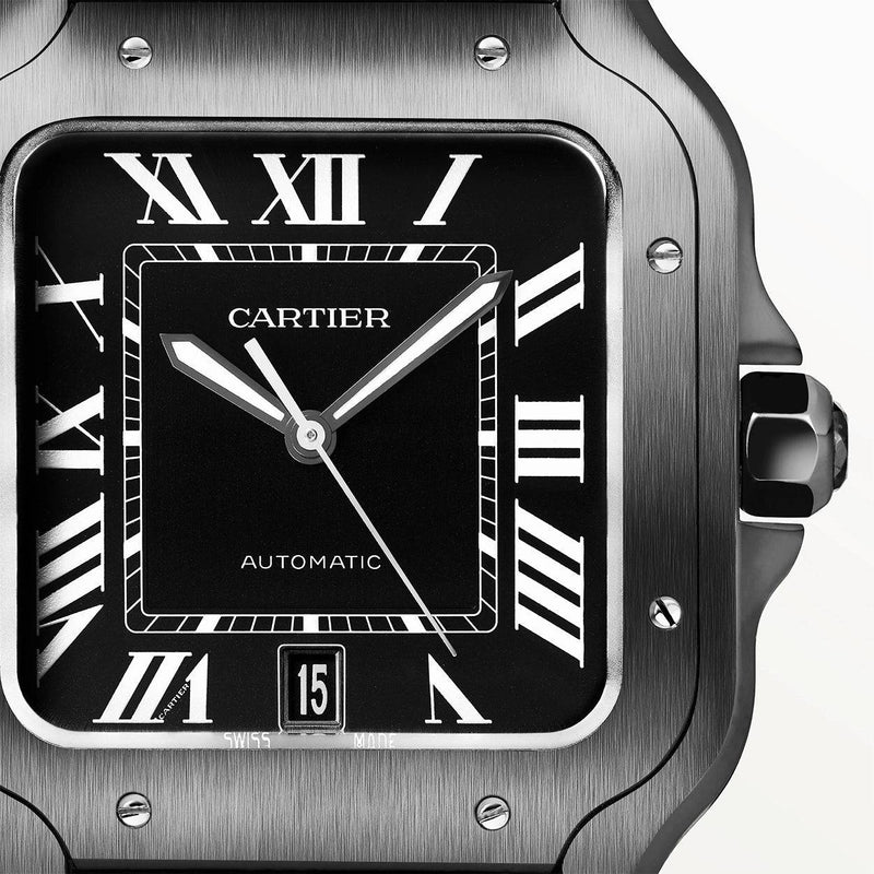 Cartier Santos Large ADLC Black Dial Strap Watch WSSA0039