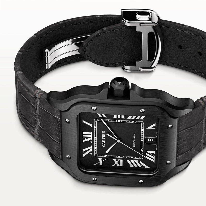 Cartier Santos Large ADLC Black Dial Strap Watch WSSA0039