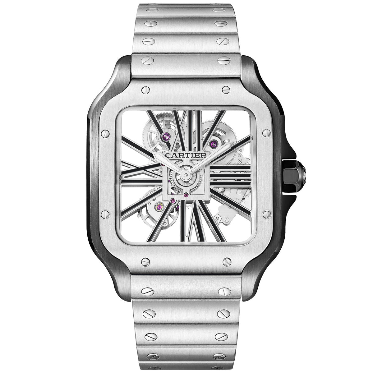 Cartier Santos Skeleton Steel Black ADLC Watch WHSA0027