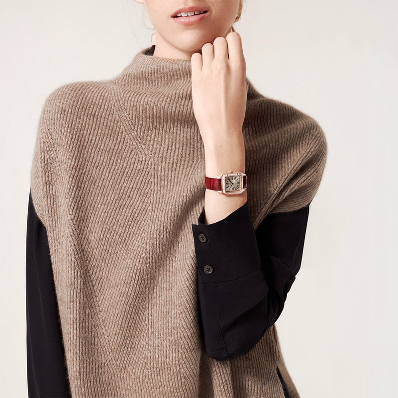 Cartier Santos-Dumont Small 18ct Rose Gold Silver Dial Diamond Set Bezel Strap Watch - Berry's Jewellers