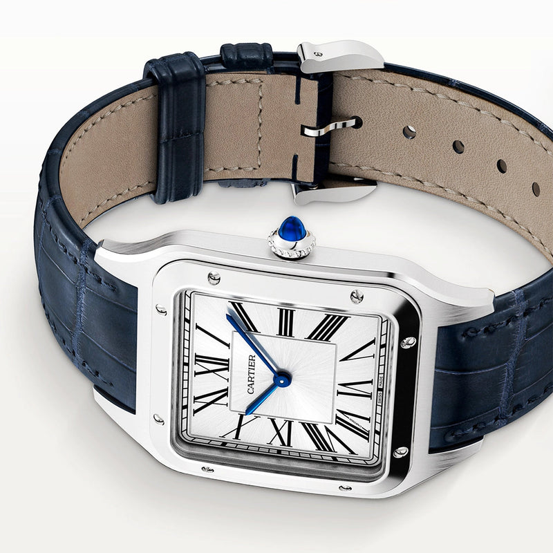 Cartier Santos Dumont XL Steel Leather Strap Watch WSSA0032