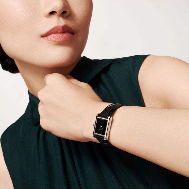 Cartier Tank Must Small Black Dial Strap Watch WSTA0071