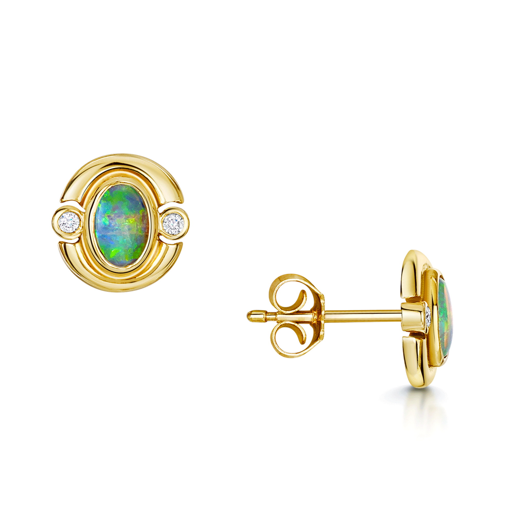 18ct Yellow Gold Opal And Diamond Stud Earrings