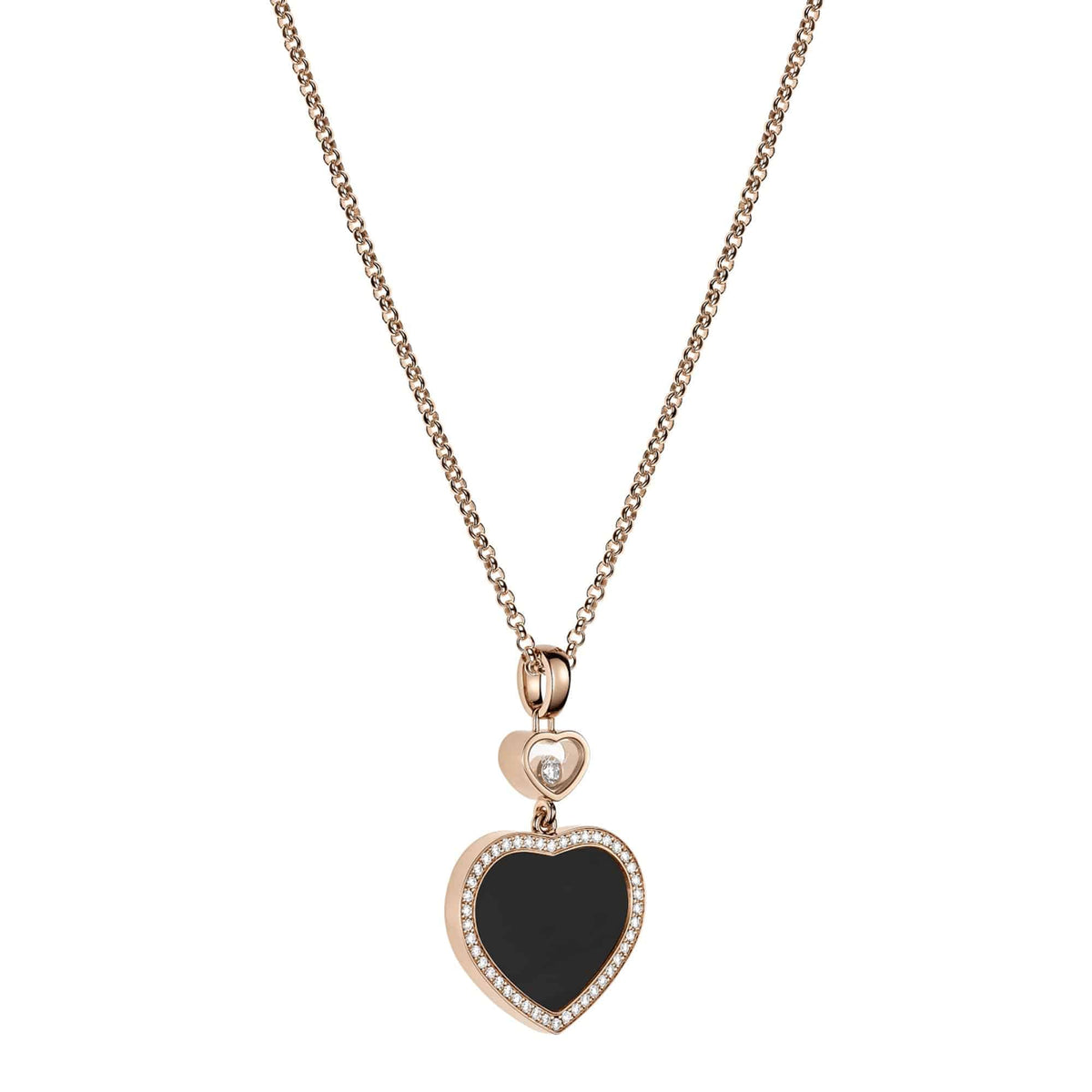 Chopard 18ct Rose Gold Happy Hearts Black Onyx & Diamond Surround Pendant - Berry's Jewellers