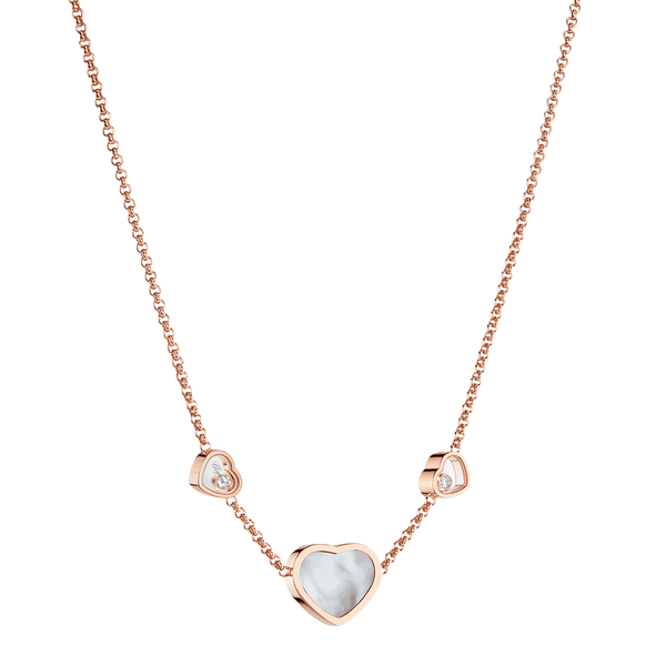 Chopard 18ct Rose Gold Happy Hearts Pendant With Mother of Pearl And Two Floating Diamonds - Berry's Jewellers