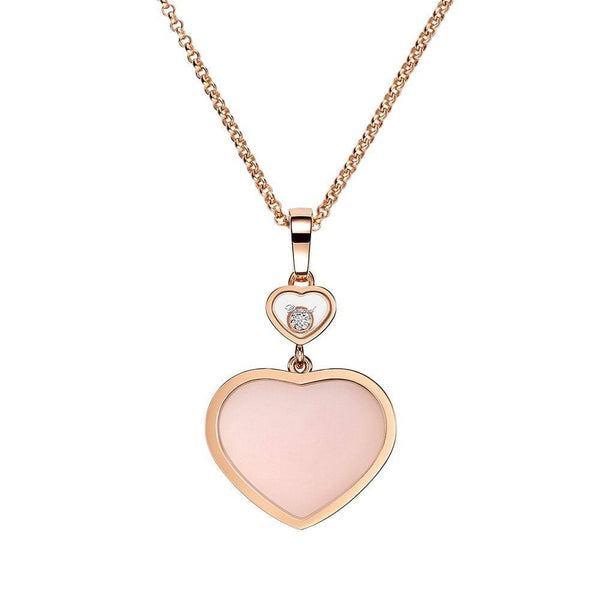 Chopard 18ct Rose Gold Happy Hearts Pink Opal & Diamond Pendant - Berry's Jewellers