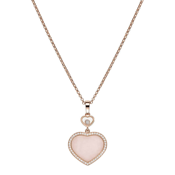 Chopard 18ct Rose Gold Happy Hearts Pink Opal & Diamond Surround Pendant - Berry's Jewellers