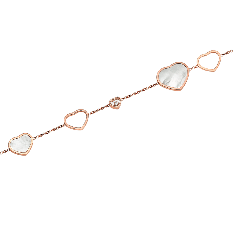 Chopard 18ct Rose Gold Mother Of Pearl Happy Hearts & Diamond Bracelet - Berry's Jewellers