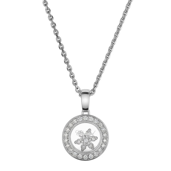 Chopard 18ct White Gold Happy Diamonds Floating Snowflake Pendant With Diamond Set Bezel - Berry's Jewellers