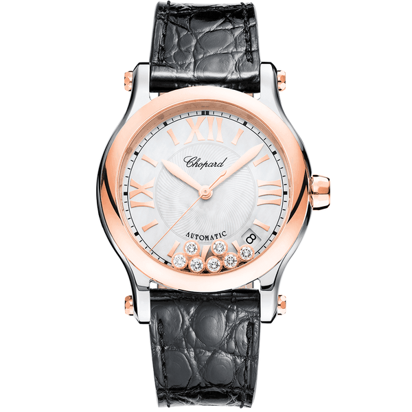 Chopard Happy Sport 36mm White Mother of Pearl Diamond Dial Automatic Watch - Berry's Jewellers