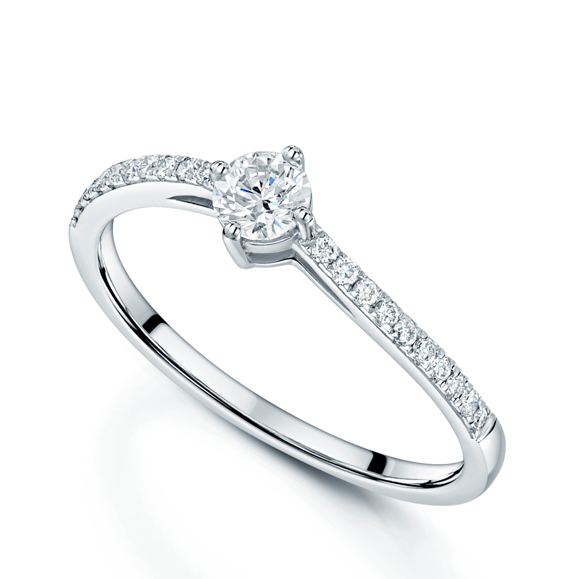 18ct White Gold Diamond Solitaire Ring With Diamond Set Shoulders