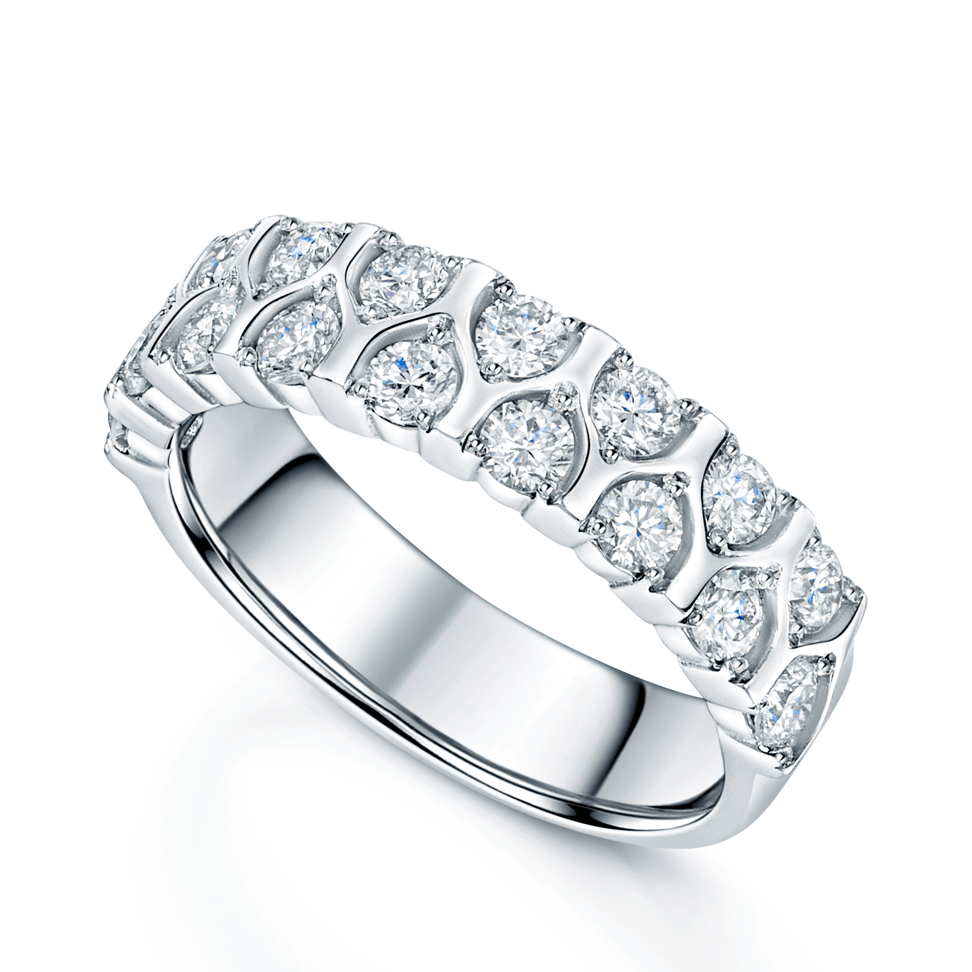 Platinum Round Brilliant Cut Diamond Two Row Dress Ring