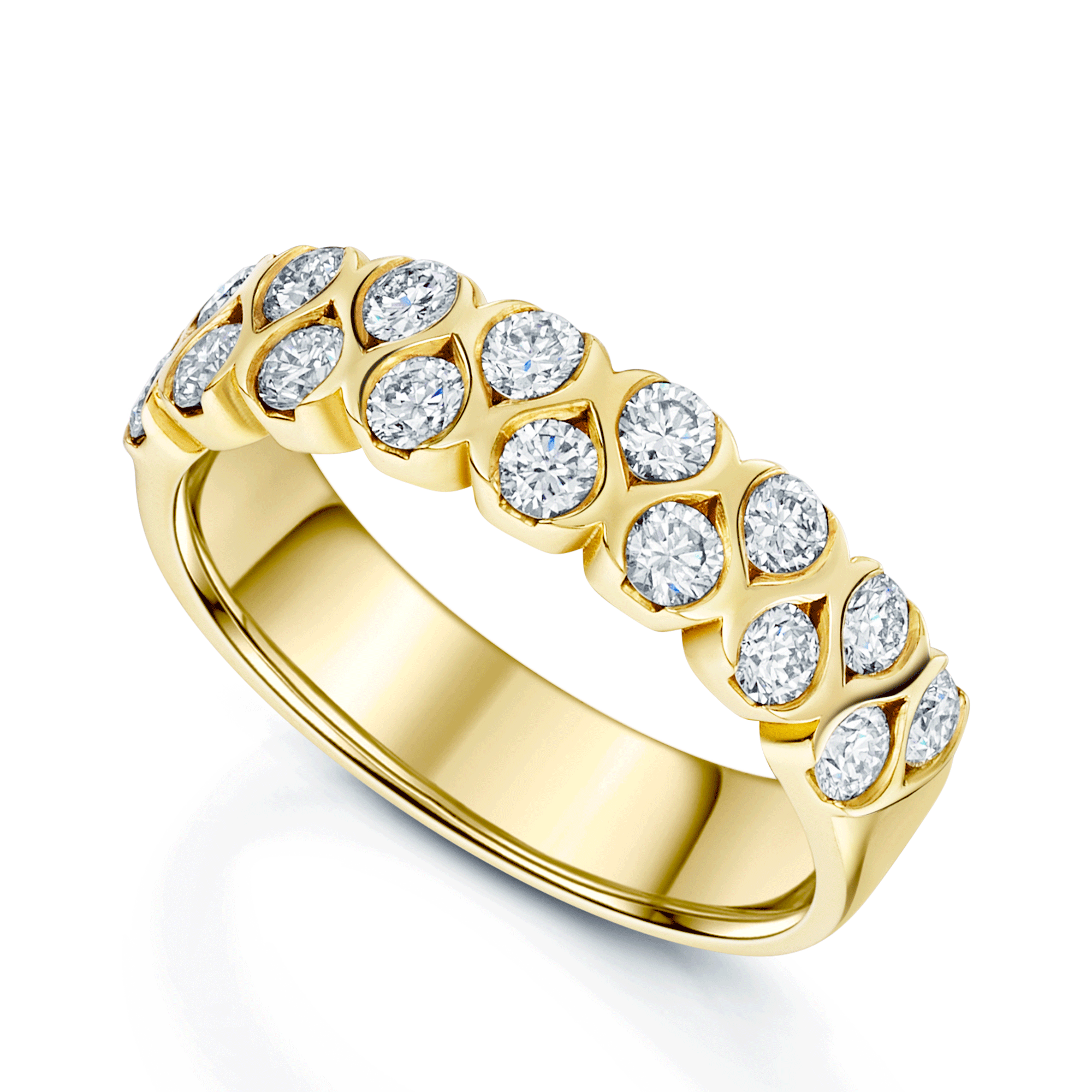 18ct Yellow Gold Round Brilliant Cut Diamond Two Row Dress Ring